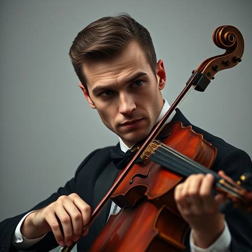Elegant studio portrait of a classical musician, capturing a moment of intense focus and artistry in Studio C's controlled environment.