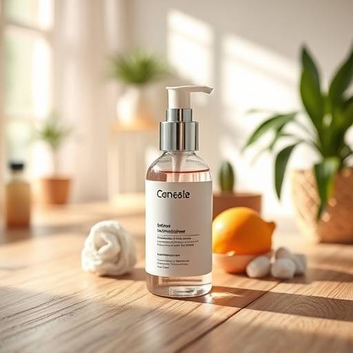 Product lifestyle shot for a skincare brand, showcasing organic products on a minimalist wooden surface in Studio A's bright setting.
